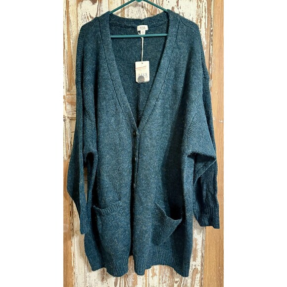 a.n.a Fuzzy Acrylic Blend Long Cardigan Sweater - Darkest Green Tweed - Size 3X - Picture 1 of 7